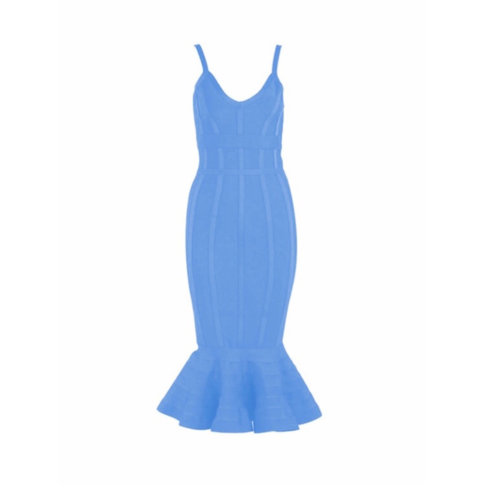 NWT S M bandage mermaid midi sky blue ruffle salsa - Picture 8 of 10